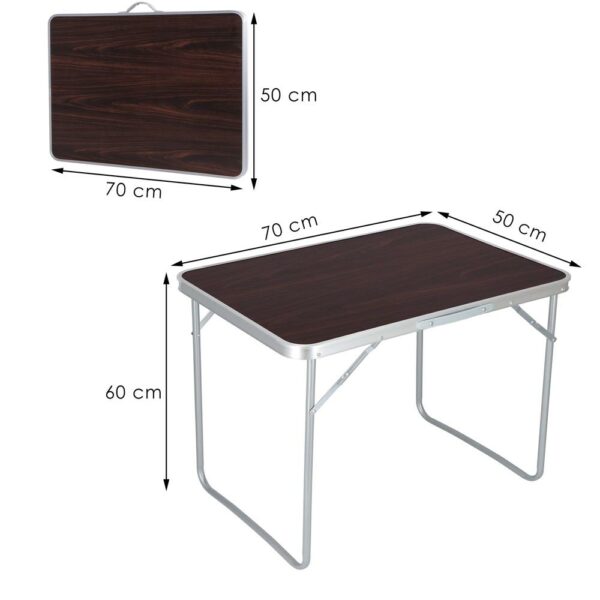 Masa camping pliabila cu cadru din aluminiu, blat MDF, 70x50x60cm, maro - Image 19