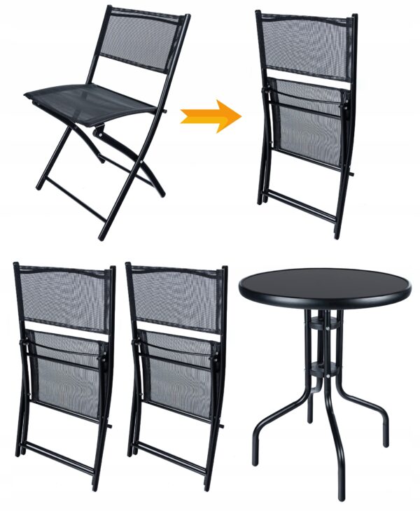 Set mobilier gradina Sersimo Oneiro, 2 scaune pliabile, 1 masa, negru - Image 19