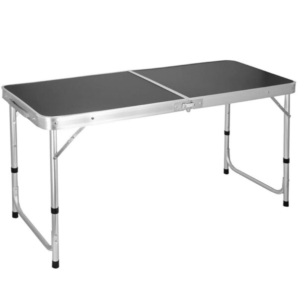 Masa camping pliabila cu spatiu depzoitare si cadru din aluminiu, blat MDF, 120x47x62/71cm, gri - Image 3