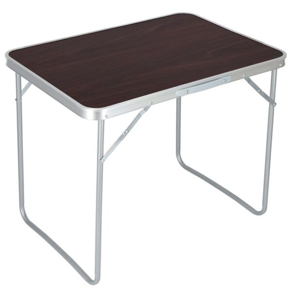 Masa camping pliabila cu cadru din aluminiu, blat MDF, 70x50x60cm, maro - Image 2