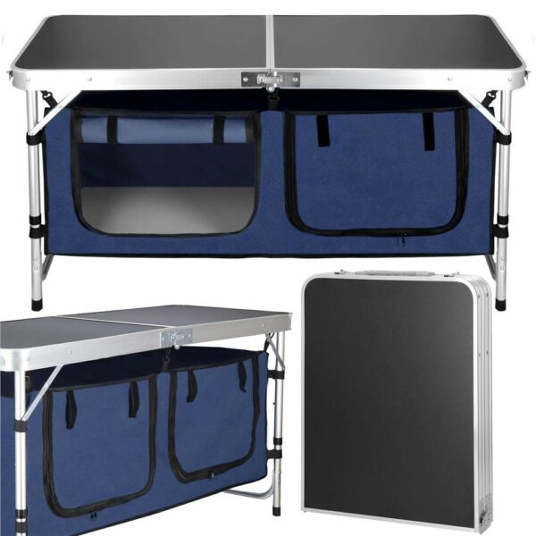 Masa camping pliabila cu spatiu depzoitare si cadru din aluminiu, blat MDF, 120x47x62/71cm, gri - Image 20