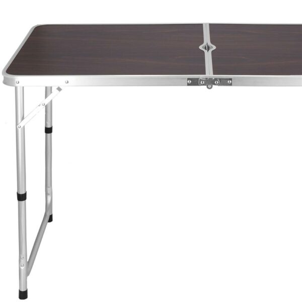 Összecsukható kempingasztal készlet MDF lap 4 székkel, 120x60x60/70cm, fekete barna - Image 21