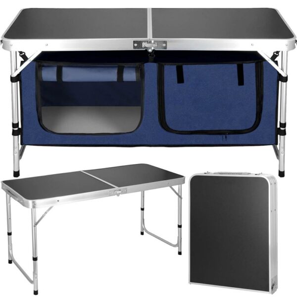 Masa camping pliabila cu spatiu depzoitare si cadru din aluminiu, blat MDF, 120x47x62/71cm, gri - Image 23