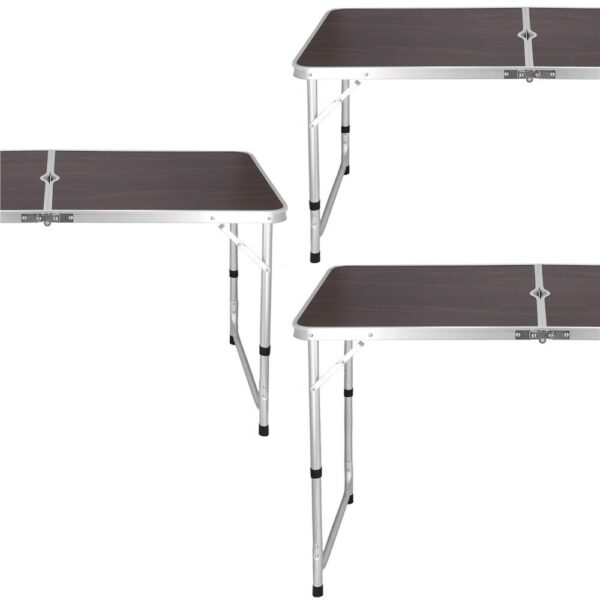 Összecsukható kempingasztal készlet MDF lap 4 székkel, 120x60x60/70cm, fekete barna - Image 4