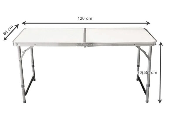 ÚJRACSOMAGOLT TERMÉK: Állítható összecsukható asztal és 4 szék készlet, bőrönd típusú, szürke, 120x60cm - Image 9