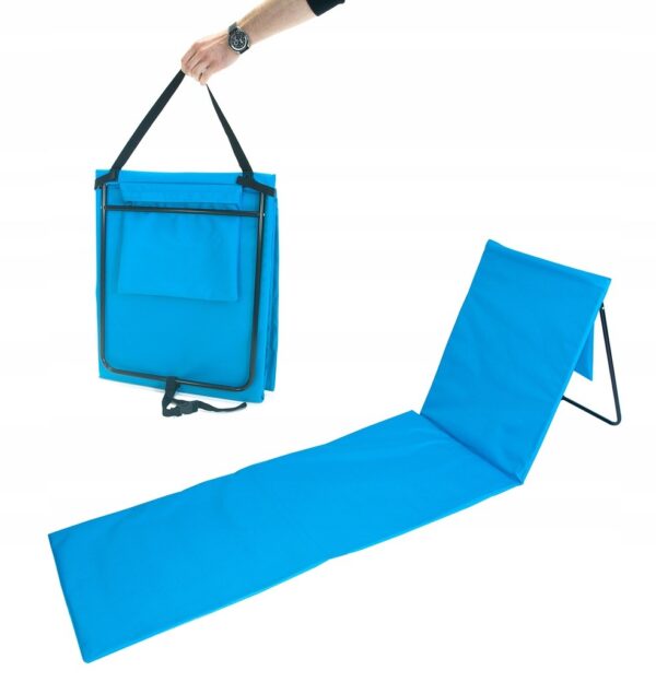 Sezlong de plaja pliabil, spatar cu cadru metalic, reglabil, 150x47x48 cm, albastru - Image 6