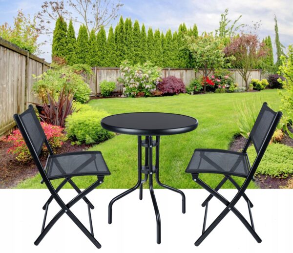 Set mobilier gradina Sersimo Oneiro, 2 scaune pliabile, 1 masa, negru - Image 7
