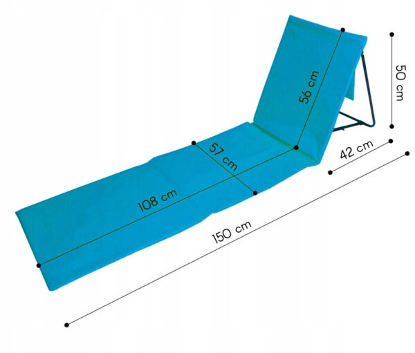 Sezlong de plaja pliabil, spatar cu cadru metalic, reglabil, 150x47x48 cm, albastru - Image 7