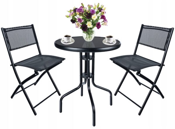 Set mobilier gradina Sersimo Oneiro, 2 scaune pliabile, 1 masa, negru - Image 8