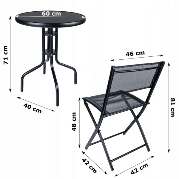 Set mobilier gradina Sersimo Oneiro, 2 scaune pliabile, 1 masa, negru - Image 9