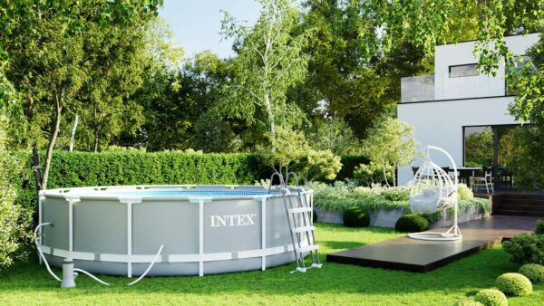 Piscina cadru metalic Intex Prism Frame, 457x107cm, 14.600 litri, cu pompa de filtrare, scara, covor si prelata - Image 9