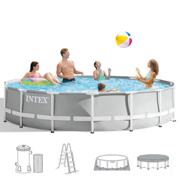 Piscina cadru metalic Intex Prism Frame, 457x107cm, 14.600 litri, cu pompa de filtrare, scara, covor si prelata - Image 2