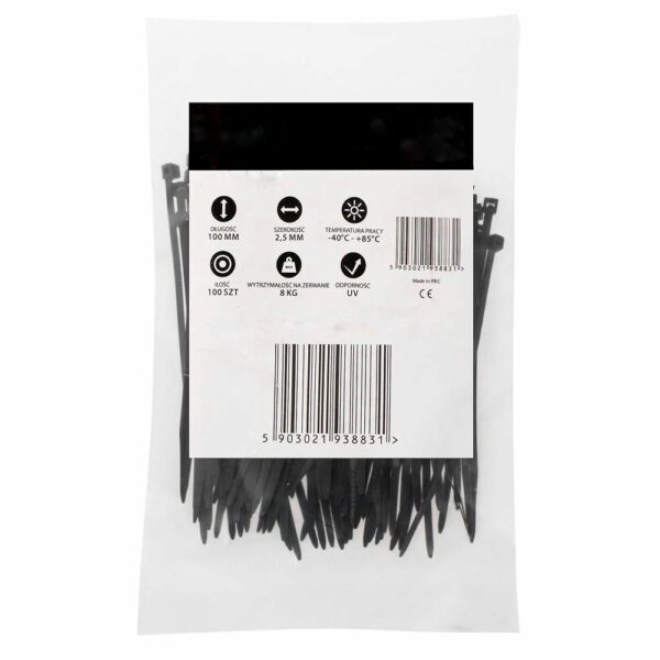 Set 100 bride zimtate din nailon, 2.5x100mm, cu autoblocare, tip colier, pentru fixare si legare, negre - Image 4