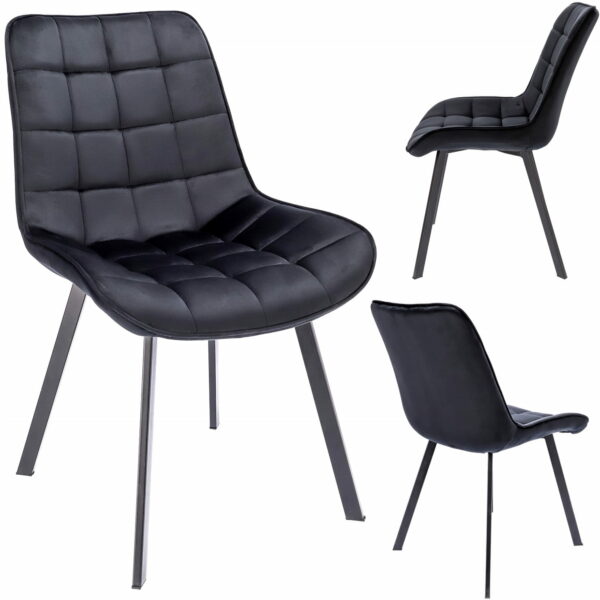 (DL) Scaun dining Adoro pentru bucatarie tapitat cu catifea, 52x62x85cm, negru - Image 2