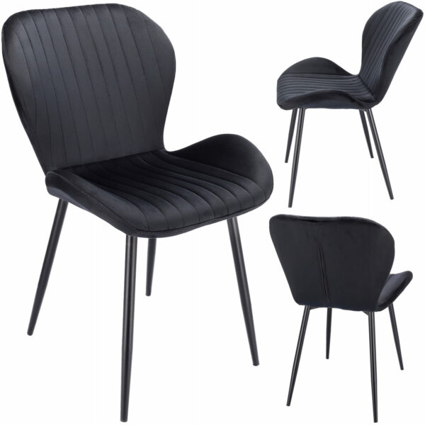 (DL) Scaun dining Veira pentru bucatarie tapitat cu catifea, 52x57x85cm, negru - Image 2