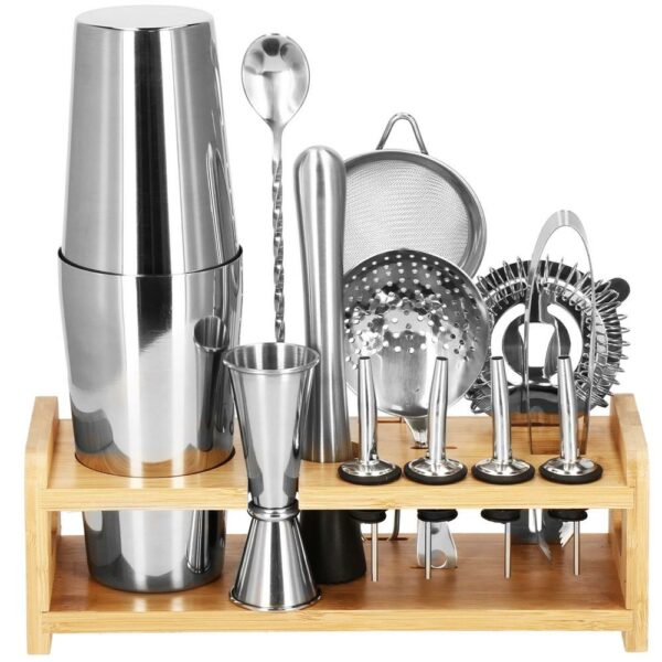 Cocktail Shaker készlet pultosoknak 750 ml, KI11, bambusz tartó, 14 darab - Image 2