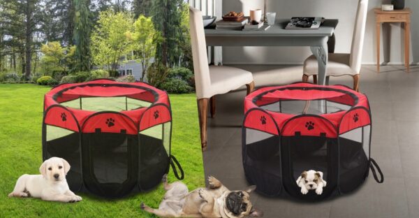 Összecsukható kennel házi kedvenceknek, átmérője 70cm, fekete piros - Image 10