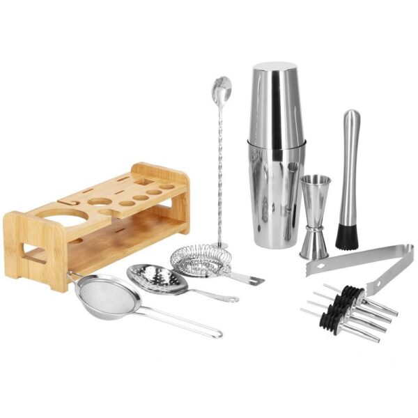 Cocktail Shaker készlet pultosoknak 750 ml, KI11, bambusz tartó, 14 darab - Image 19