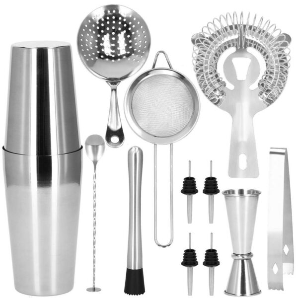 Cocktail Shaker készlet pultosoknak 750 ml, KI11, bambusz tartó, 14 darab - Image 20