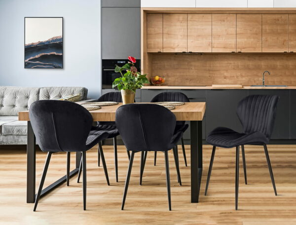 (DL) Scaun dining Veira pentru bucatarie tapitat cu catifea, 52x57x85cm, negru - Image 3
