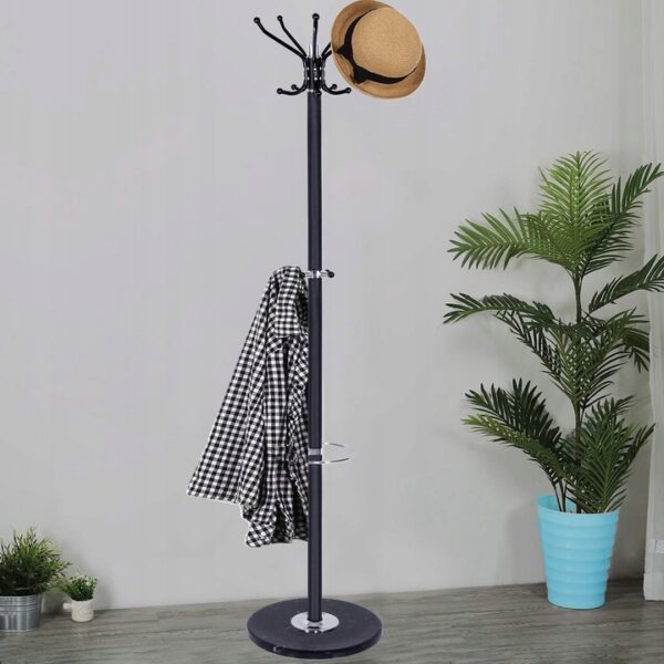 Cuier tip pom din metal cu baza de marmura, 14 agatatoare, 176cm, negru - Image 3