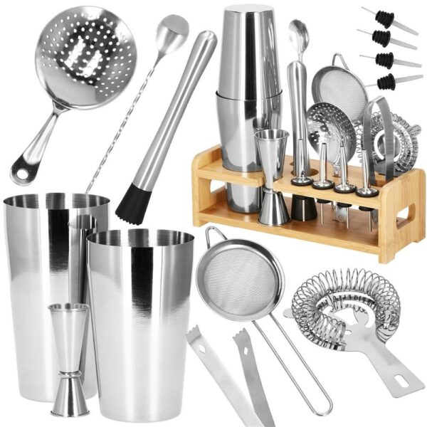 Cocktail Shaker készlet pultosoknak 750 ml, KI11, bambusz tartó, 14 darab - Image 3
