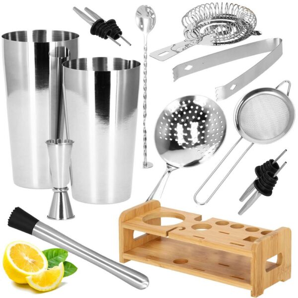 Cocktail Shaker készlet pultosoknak 750 ml, KI11, bambusz tartó, 14 darab - Image 23