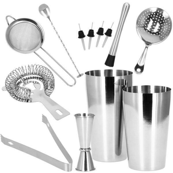 Cocktail Shaker készlet pultosoknak 750 ml, KI11, bambusz tartó, 14 darab - Image 24