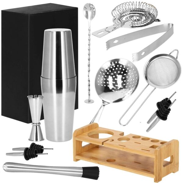 Cocktail Shaker készlet pultosoknak 750 ml, KI11, bambusz tartó, 14 darab - Image 25