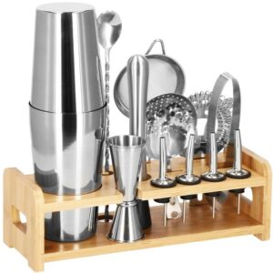 Cocktail Shaker készlet pultosoknak 750 ml, KI11, bambusz tartó, 14 darab