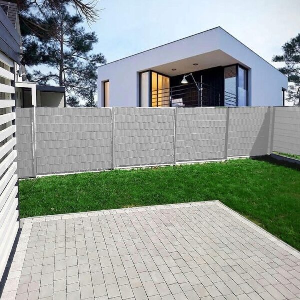 Panou de gard pentru intimitate in gradina, PVC, 35 x 0.05 m, gri - Image 4