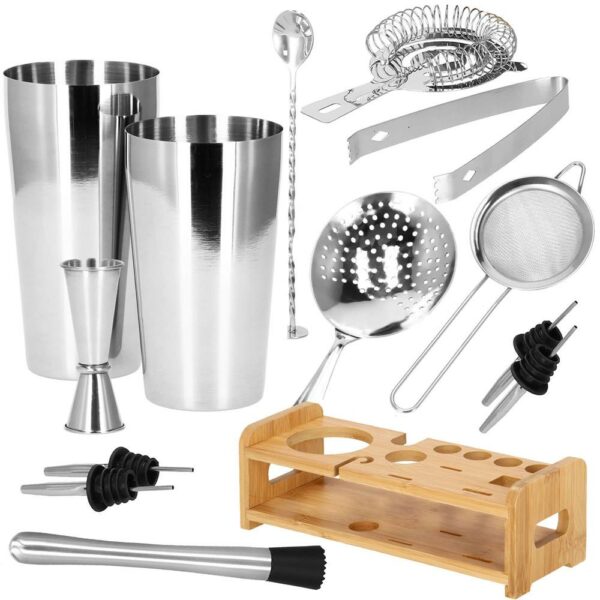 Cocktail Shaker készlet pultosoknak 750 ml, KI11, bambusz tartó, 14 darab - Image 4