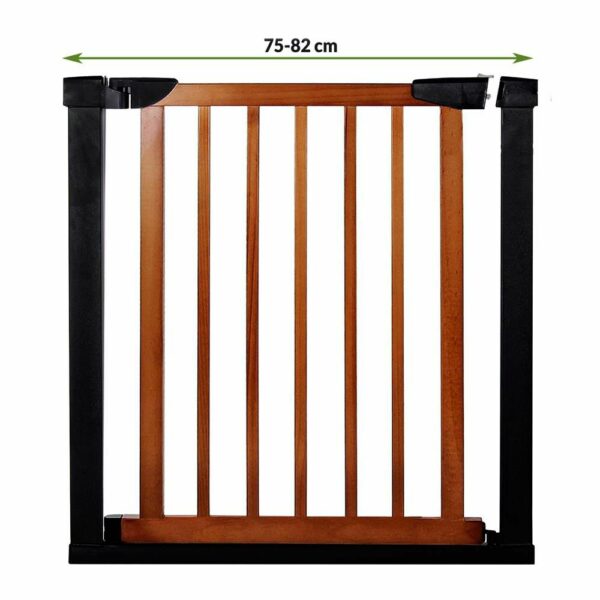 Biztonsági kapu lépcsőhöz, állítható 75-82 cm, acélból és fából, fekete barna - Image 6