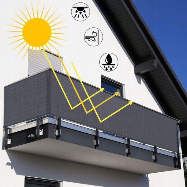 Paravan de balcon impermeabil poliester, 90x300cm, gri grafit - Image 4