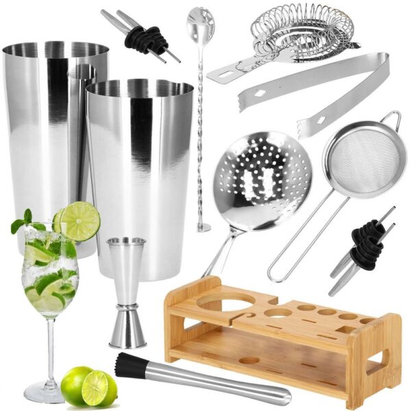 Cocktail Shaker készlet pultosoknak 750 ml, KI11, bambusz tartó, 14 darab - Image 5
