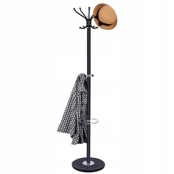 Cuier tip pom din metal cu baza de marmura, 14 agatatoare, 176cm, negru - Image 5