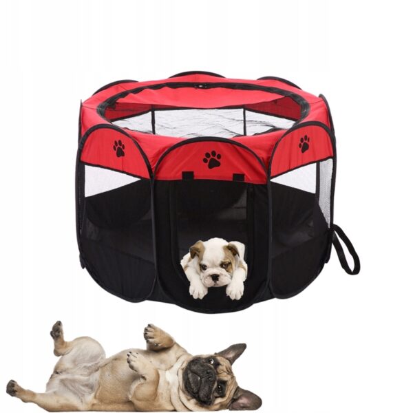 Összecsukható kennel házi kedvenceknek, átmérője 70cm, fekete piros - Image 4