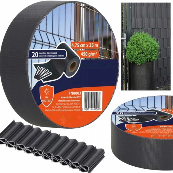 Kerítésbe fűzhető belátásgátló szalag, PVC, 35 x 0,05 m, antracitszürke - Image 8