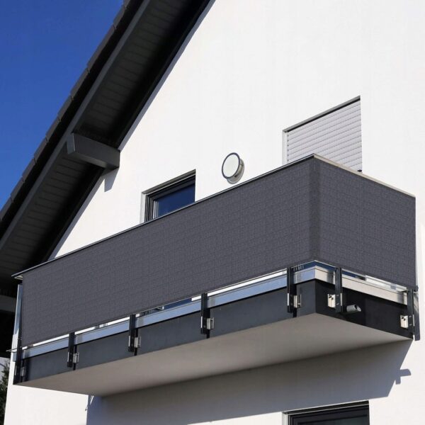 Paravan de balcon impermeabil poliester, 90x300cm, gri grafit - Image 7