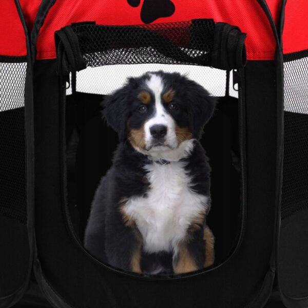 Összecsukható kennel házi kedvenceknek, átmérője 70cm, fekete piros - Image 6