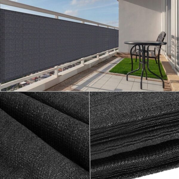 Paravan de balcon impermeabil poliester, 90x300cm, gri grafit - Image 9