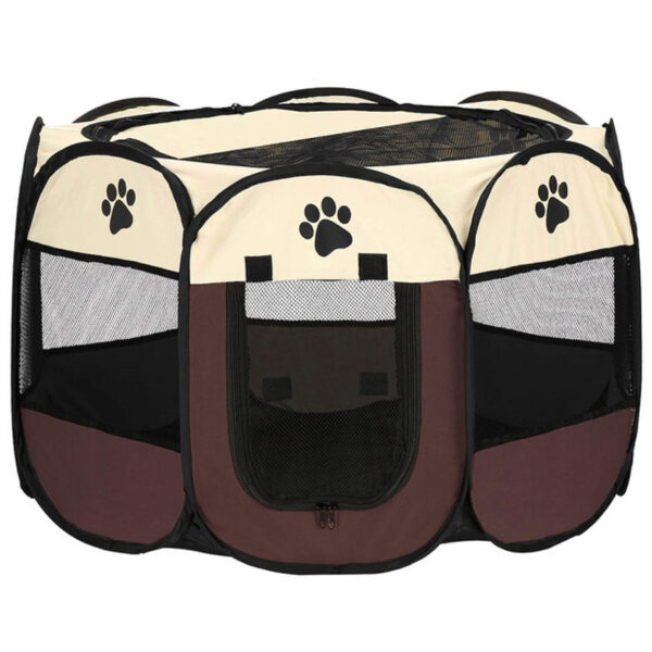 Összecsukható kennel házi kedvenceknek, 81cm átmérőjű, barna bézs - Image 7