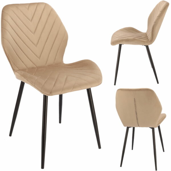 (DL) Set 2 scaune dining Milare pentru bucatarie tapitat cu catifea, 80x58x87cm, bej - Image 2