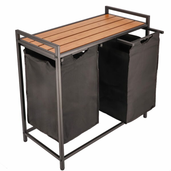 (DL) Cos de rufe cu cadru metalic si blat din lemn, 2 x 46 litri, 72x73x33cm, negru - Image 2
