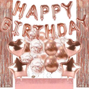 Set 48 baloane si decoratiuni, Happy Birthday, incluse fata de masa si perdea roz