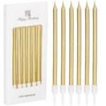 Set 6 lumanari pentru tort, drepte, auriu, 9 cm