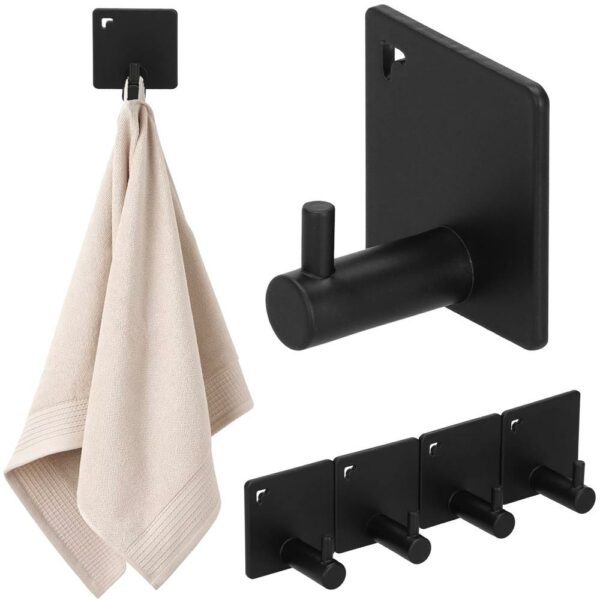 Set 4 agatatori tip cuier pentru baie, sistem fixare inclus, aluminiu, negru - Image 2