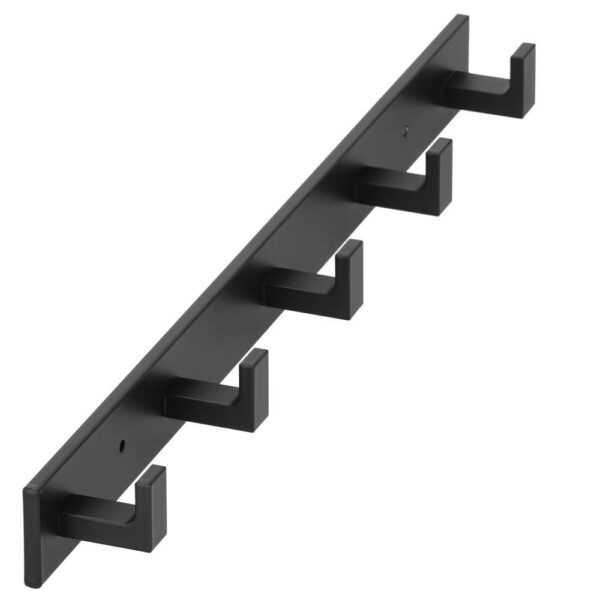 Cuier de baie pentru prosoape cu 2 sisteme instalare, aluminiu, 5 agatatori, 45x4cm, negru - Image 2