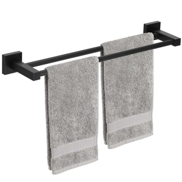 Suport prosoape pentru baie cu 2 sisteme de instalare, 2 brate, din aluminiu, 50x11cm, negru - Image 2