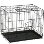 Összecsukható fém állatketrec, 2 ajtóval, M méret, fekete, 50x42x34 cm